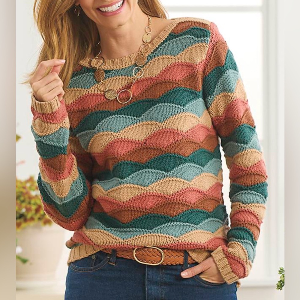 CHADWICKS Wave Stitch Sweater, SMALL